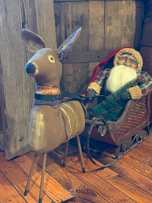 Santa, Sleigh & Reindeer Set Handmade by Nanny's Ridge OOAK